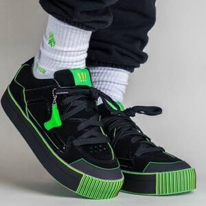 Mschf Women Black and Neon Green Sneakers